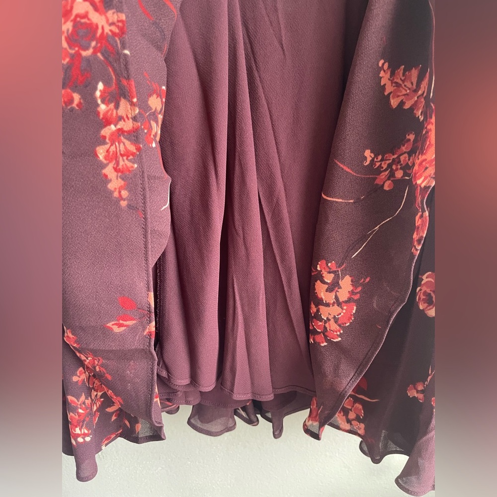 New Reformation Women Brown Long Floral Shorts Sleeve Dress 4 - Picture 8 of 13